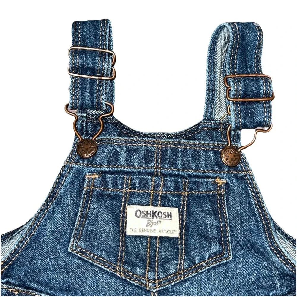 OshKosh Vestbak Baby Girls 18 Month Denim and Tulle Metallic Heart Overall Dress - Picture 2 of 6
